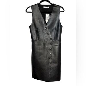 Mango Lamb Leather Dress Black NWT Large